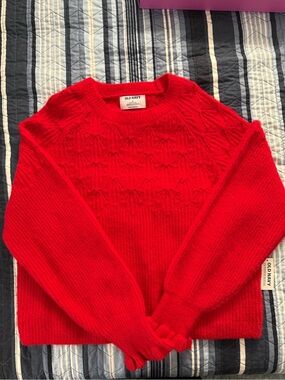 Old Navy Bright Red Textured Crewneck Sweater